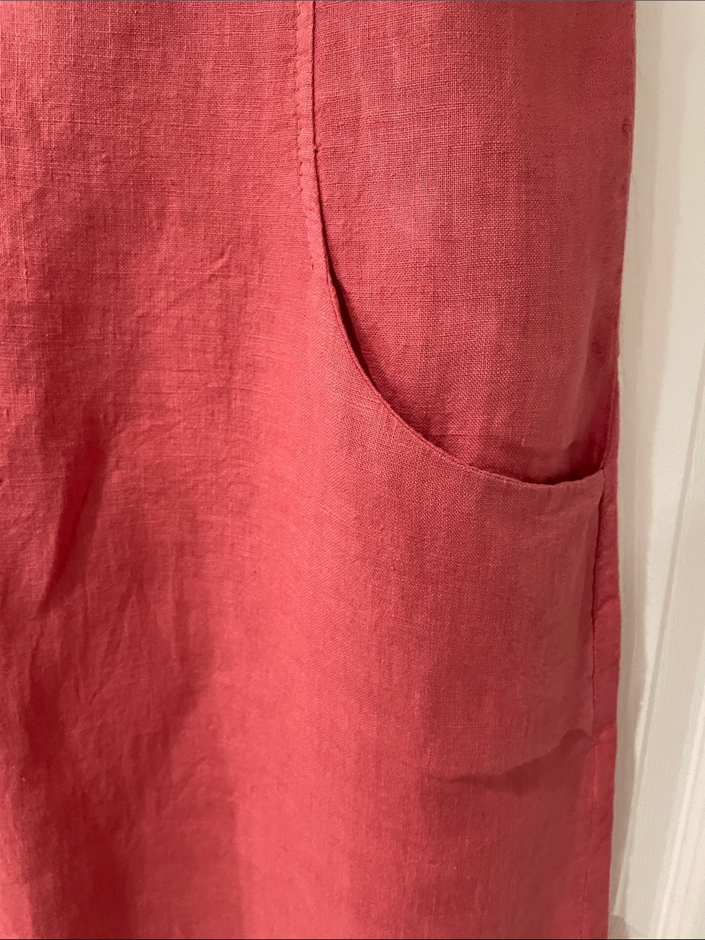 Coral Sleeveless 100% Linen Shift Dress with Braided Scoop Neck - Picture 4 of 8
